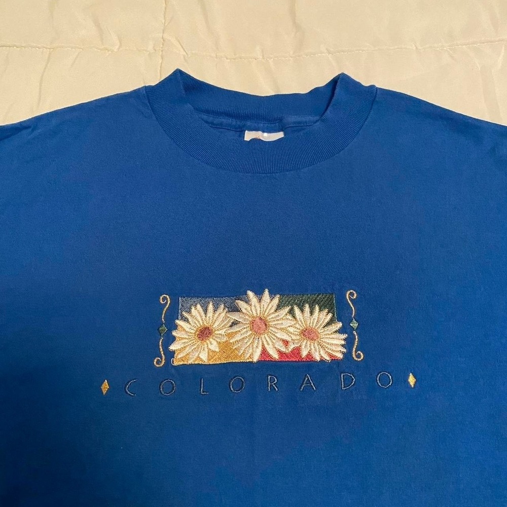 Vintage‎ single stitch Colorado flowers artsy t-shirt L